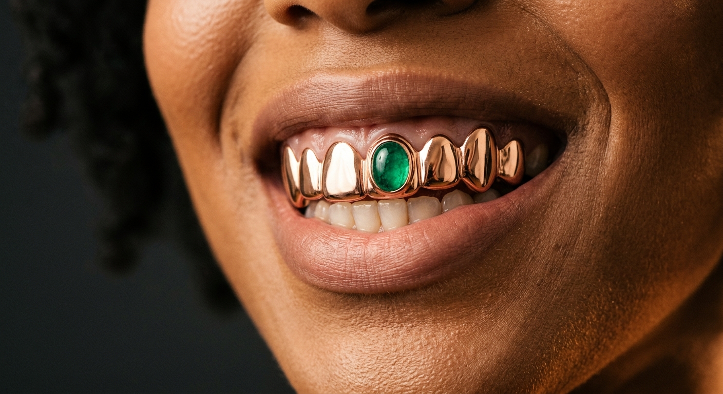Rose Gold — 8 Teeth · Emerald Solitaire